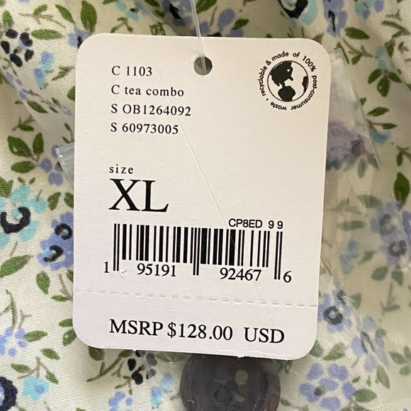 Free People Petunia Mini Dress Tea Combo Ivory Blue Floral Smocked XL New $128 - Picture 10 of 12